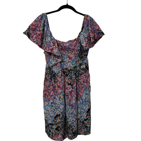 Anthropologie Dresses & Skirts - Anthropologie Pink Blue Clementina Eyelet Floral Tiered Mini Dress Size XS